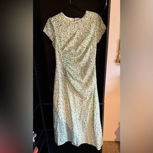 The Green Round Neck Floral Slit Midi Dress